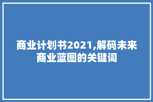 商业计划书2021,解码未来商业蓝图的关键词