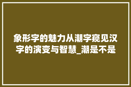 象形字的魅力从潮字窥见汉字的演变与智慧_潮是不是象形字的意思呢 工作计划