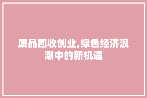 废品回收创业,绿色经济浪潮中的新机遇