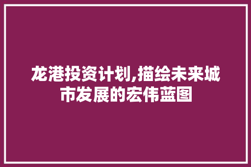 龙港投资计划,描绘未来城市发展的宏伟蓝图