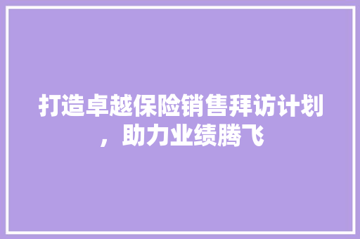 打造卓越保险销售拜访计划，助力业绩腾飞