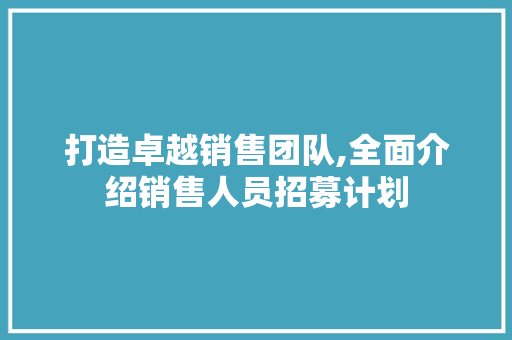 打造卓越销售团队,全面介绍销售人员招募计划