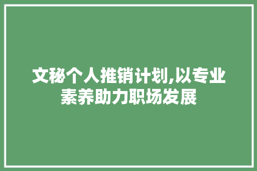 文秘个人推销计划,以专业素养助力职场发展