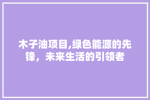 木子油项目,绿色能源的先锋，未来生活的引领者