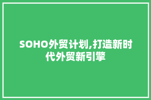 SOHO外贸计划,打造新时代外贸新引擎