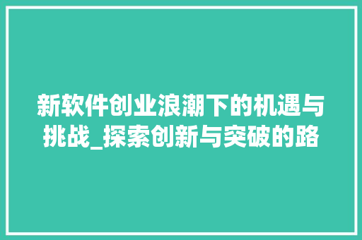 新软件创业浪潮下的机遇与挑战_探索创新与突破的路径
