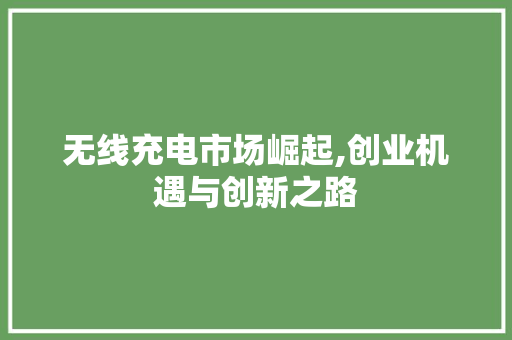 无线充电市场崛起,创业机遇与创新之路