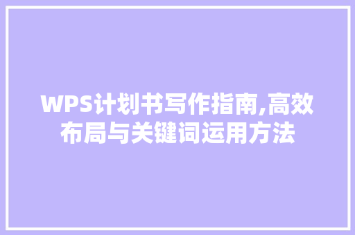 WPS计划书写作指南,高效布局与关键词运用方法