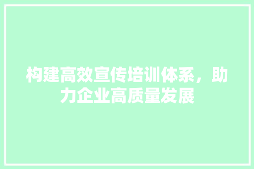 构建高效宣传培训体系，助力企业高质量发展