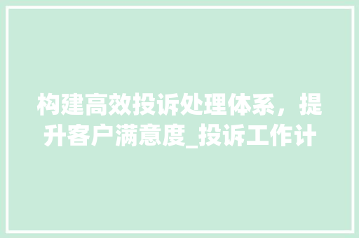 构建高效投诉处理体系，提升客户满意度_投诉工作计划详细介绍 国学经典