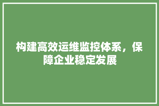 构建高效运维监控体系，保障企业稳定发展 工作总结