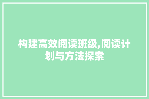 构建高效阅读班级,阅读计划与方法探索