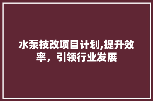 水泵技改项目计划,提升效率，引领行业发展