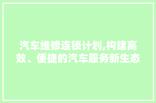 汽车维修连锁计划,构建高效、便捷的汽车服务新生态