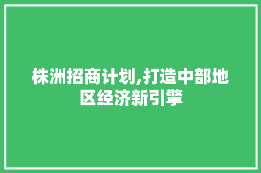 株洲招商计划,打造中部地区经济新引擎