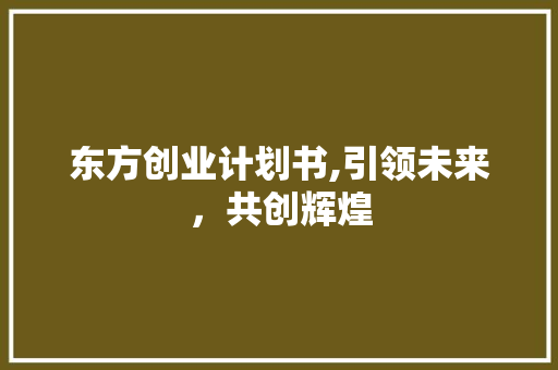 东方创业计划书,引领未来，共创辉煌