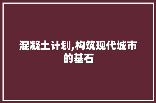 混凝土计划,构筑现代城市的基石