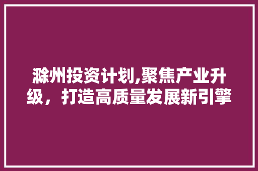 滁州投资计划,聚焦产业升级，打造高质量发展新引擎