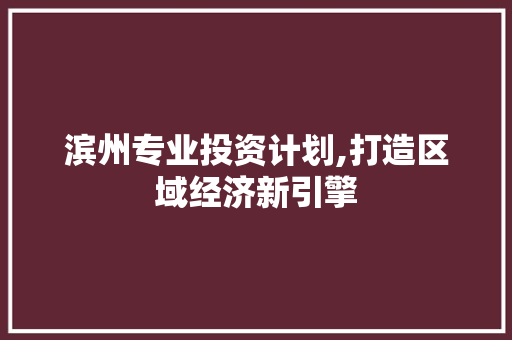 滨州专业投资计划,打造区域经济新引擎