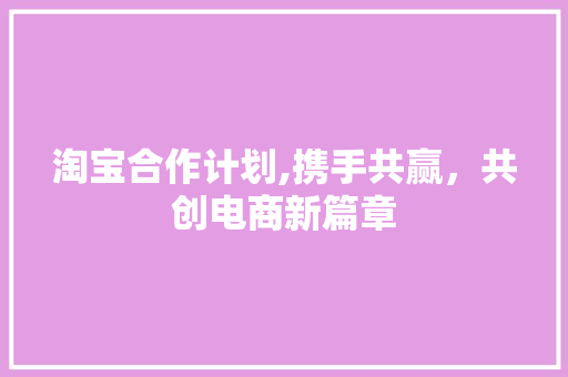 淘宝合作计划,携手共赢，共创电商新篇章