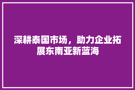 深耕泰国市场，助力企业拓展东南亚新蓝海