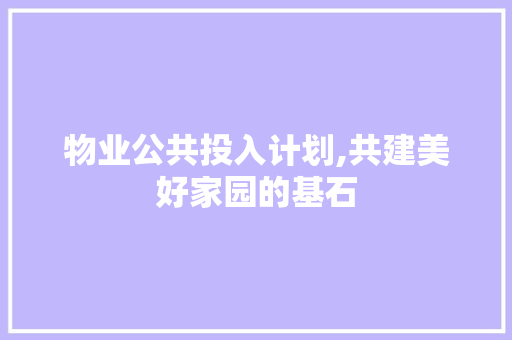 物业公共投入计划,共建美好家园的基石 合同范本