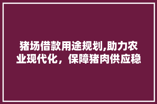 猪场借款用途规划,助力农业现代化，保障猪肉供应稳定