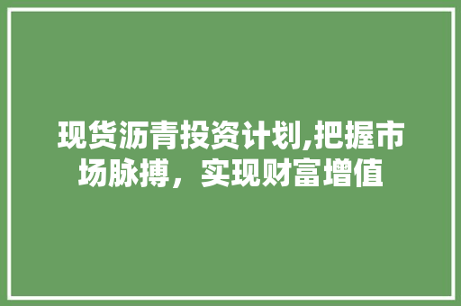 现货沥青投资计划,把握市场脉搏，实现财富增值