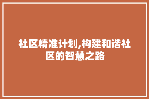 社区精准计划,构建和谐社区的智慧之路
