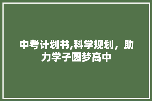 中考计划书,科学规划，助力学子圆梦高中