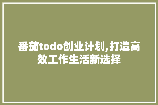 番茄todo创业计划,打造高效工作生活新选择 工作总结