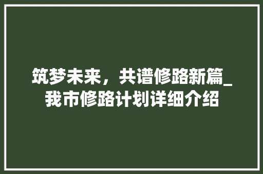 筑梦未来，共谱修路新篇_我市修路计划详细介绍 工作计划