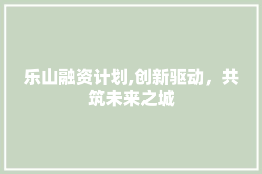乐山融资计划,创新驱动，共筑未来之城