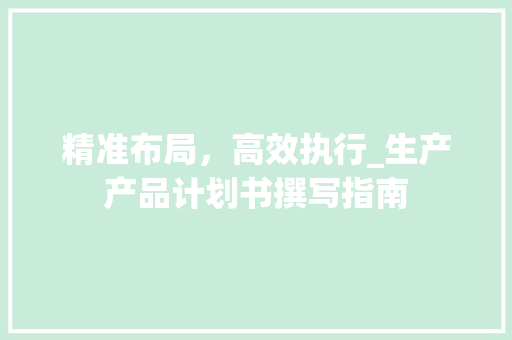 精准布局，高效执行_生产产品计划书撰写指南