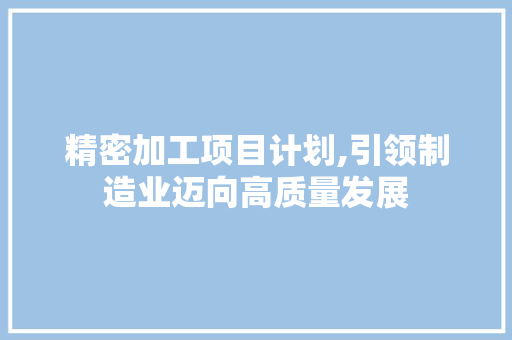 精密加工项目计划,引领制造业迈向高质量发展