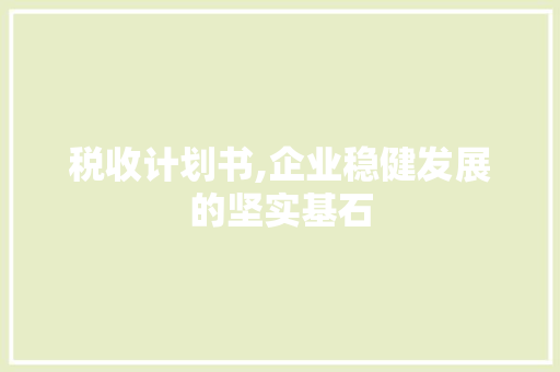 税收计划书,企业稳健发展的坚实基石