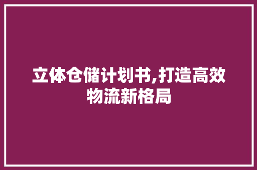 立体仓储计划书,打造高效物流新格局