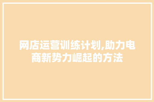 网店运营训练计划,助力电商新势力崛起的方法
