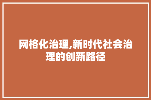 网格化治理,新时代社会治理的创新路径