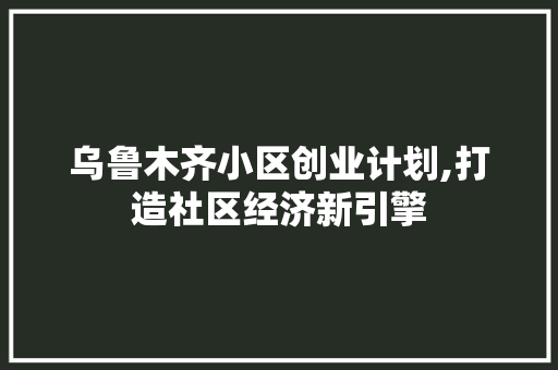乌鲁木齐小区创业计划,打造社区经济新引擎 工作计划