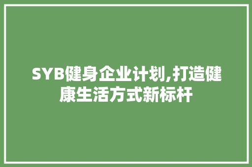 SYB健身企业计划,打造健康生活方式新标杆