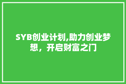 SYB创业计划,助力创业梦想，开启财富之门