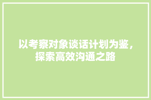 以考察对象谈话计划为鉴，探索高效沟通之路
