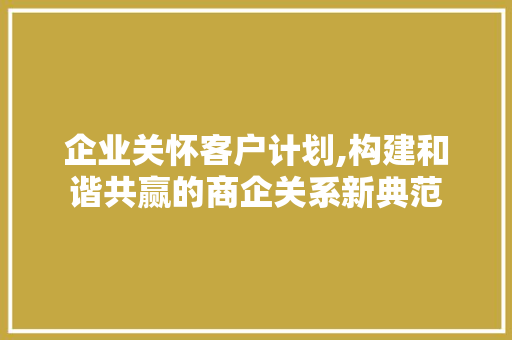 企业关怀客户计划,构建和谐共赢的商企关系新典范