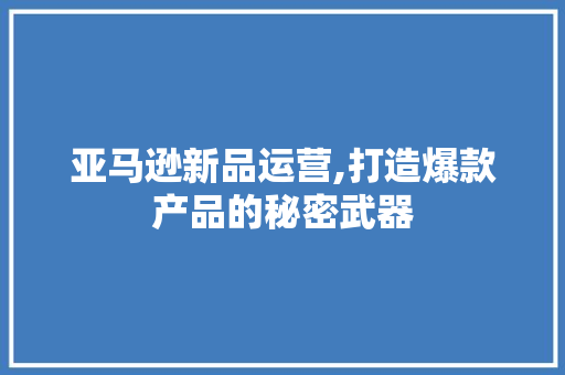 亚马逊新品运营,打造爆款产品的秘密武器