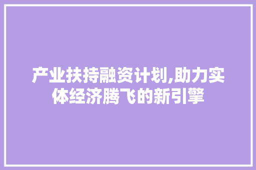 产业扶持融资计划,助力实体经济腾飞的新引擎 国学经典