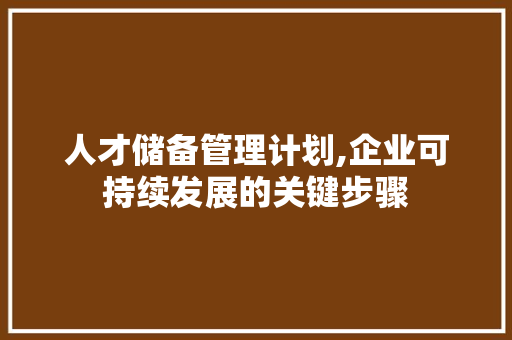 人才储备管理计划,企业可持续发展的关键步骤