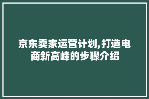 京东卖家运营计划,打造电商新高峰的步骤介绍