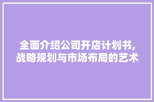 全面介绍公司开店计划书,战略规划与市场布局的艺术 个人简历