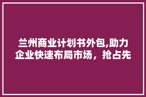 兰州商业计划书外包,助力企业快速布局市场，抢占先机